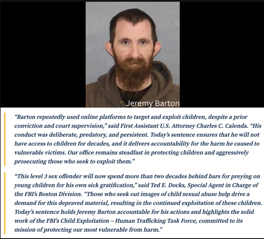 Level 3 Sex Offender Sentenced To 25 Years in Federal Prison for Sexual Exploitation of Minors