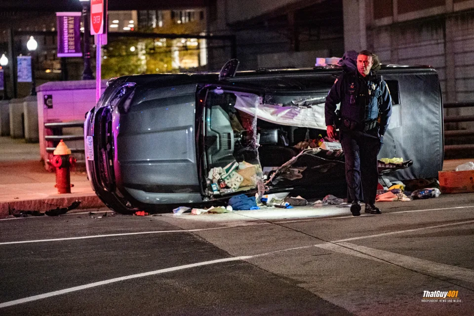 Elderly Man Rescued After Pickup Truck Overturns Near Providence Place Mall