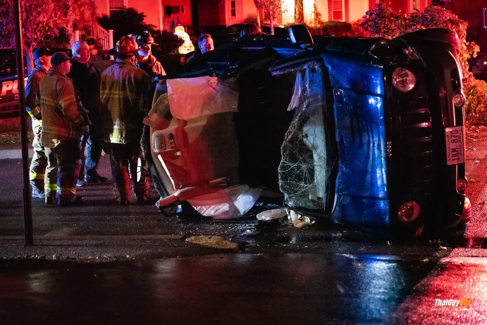 Woman Extricated After Vehicle Strikes Tree and Overturns in Cranston