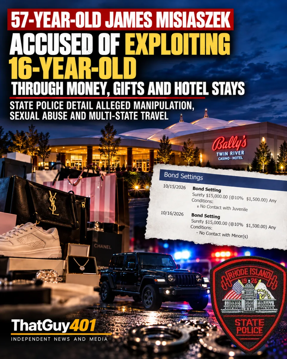 Rhode Island Man Accused of Exploiting 16-Year-Old Through Money, Gifts and Hotel Stays; State Police Detail Alleged Manipulation and Sexual Abuse