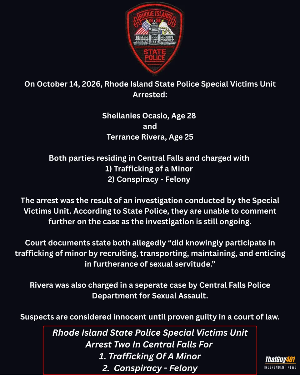 Rhode Island State Police Arrest Two In Central Falls For Trafficking A Minor