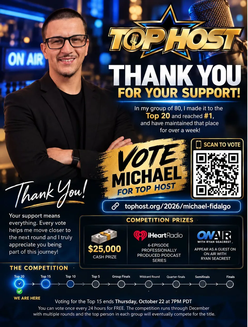 Thank You For Voting Me Into The Top 20 Top Host Competition